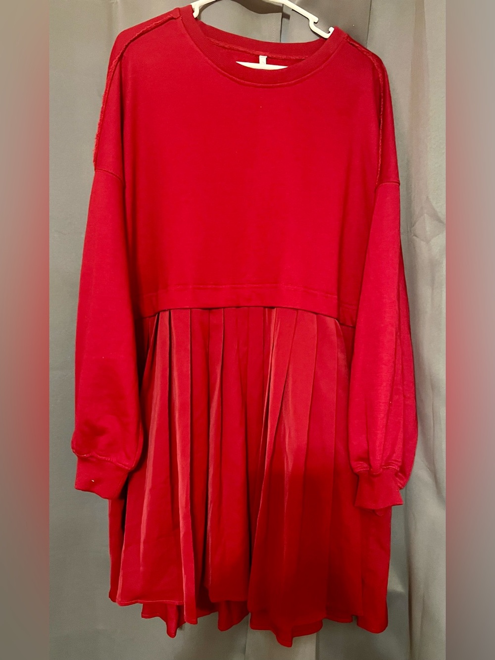 Red Pleated Sweatshirt Mini Dress - Casual Chic